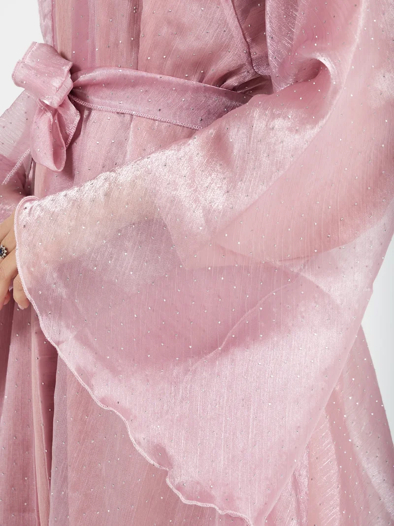Reem Abayas  Rose Pink Metallic Shimmer Party Wear Abaya for Women | Best Price UAE