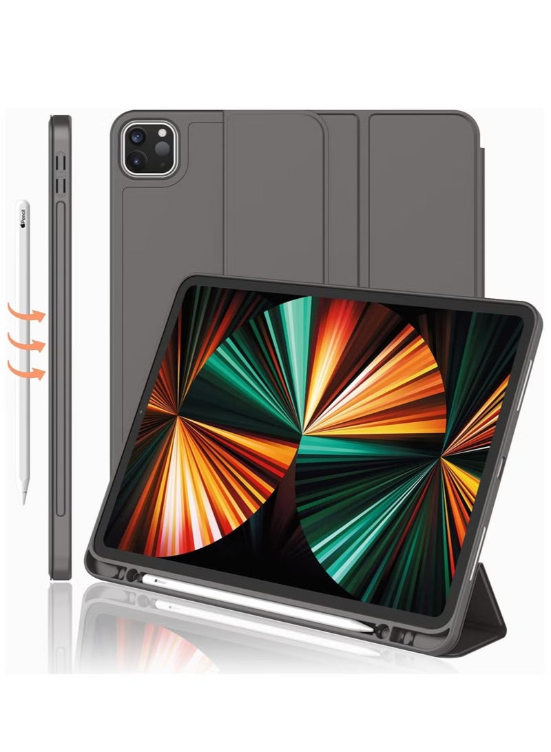 NEW iPad Pro 12.9 Case (2022/2021, 6th/5th Gen) with Pencil Holder – Supports 2nd Gen Pencil Charging, Trifold Stand, Auto Wake/Sleep, Soft TPU Back, Space Gray - Image 1
