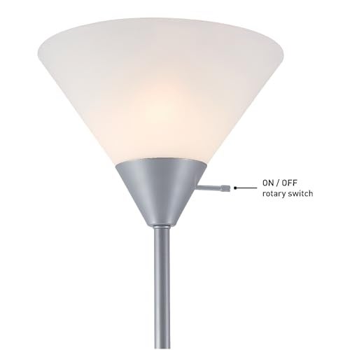 GLOBE Electric 677150 Elliott 72" Floor Lamp, Silver, White Plastic Shade, On/Off Rotary Switch on Shade, Standing, Living Room Decor, Bedroom, Tall, Corner Light - Image 4