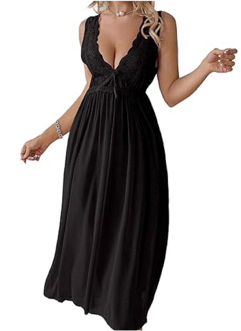 Ward Women's Nightgown Long Lace-Trimmed Sleeveless  with Chest Cutout 