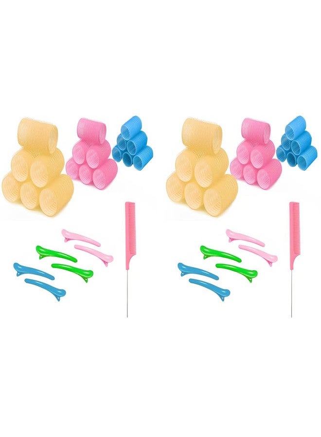 MAYCREATE® Heatless Hair Curler Roller Kit 3 Sizes Self Grip Magic Clips for Long Medium Short Hair with 6 Bang Clips 1 Stainless Steel Comb 2PCS - Image 1