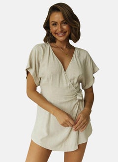 YUNIQEE Off White V-Neck Waist Tie-Ups Playsuit  - Image 1