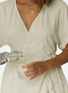 YUNIQEE Off White V-Neck Waist Tie-Ups Playsuit  - Image 2