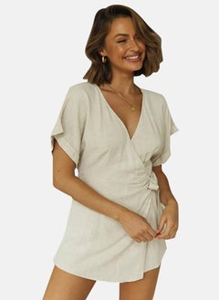 YUNIQEE Off White V-Neck Waist Tie-Ups Playsuit  - Image 3