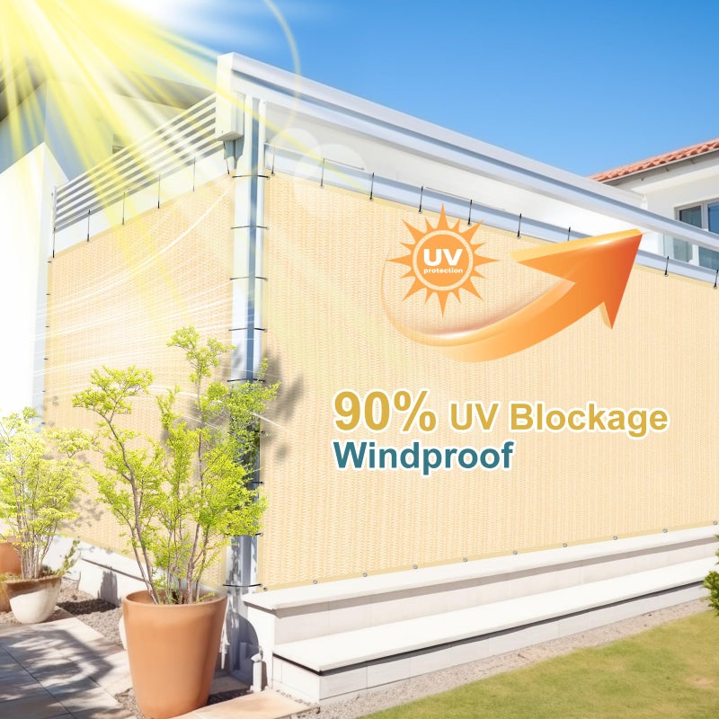 Shade&Beyond 90% Sun Shade Cloth with Grommets, 8' X 12' Pergola Shade Cover Canopy, Mesh Tarp Sun Screens for Patio, Outdoor, Garden, Backyard, Wheat - Image 3