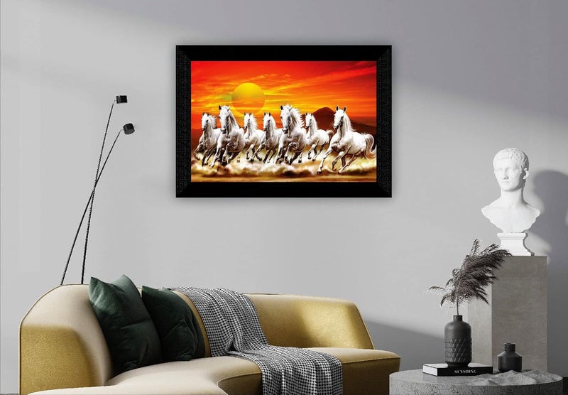 SAF paintings Pack of 1 Seven Running horse modern art wall painting with framed for living room 11 inch x 14 inch CANFK31309