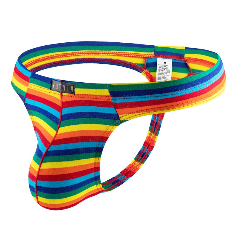 Colorful Milk Silk Striped Pouch Mens Low Rise Thong Black cotton  - Image 5