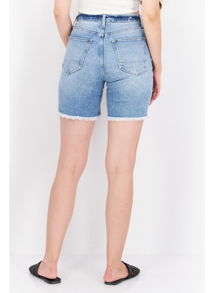 Earnest Sewn Women Washed Denim Short, Blue  - Image 4