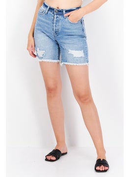 Women Washed Denim Short, Blue