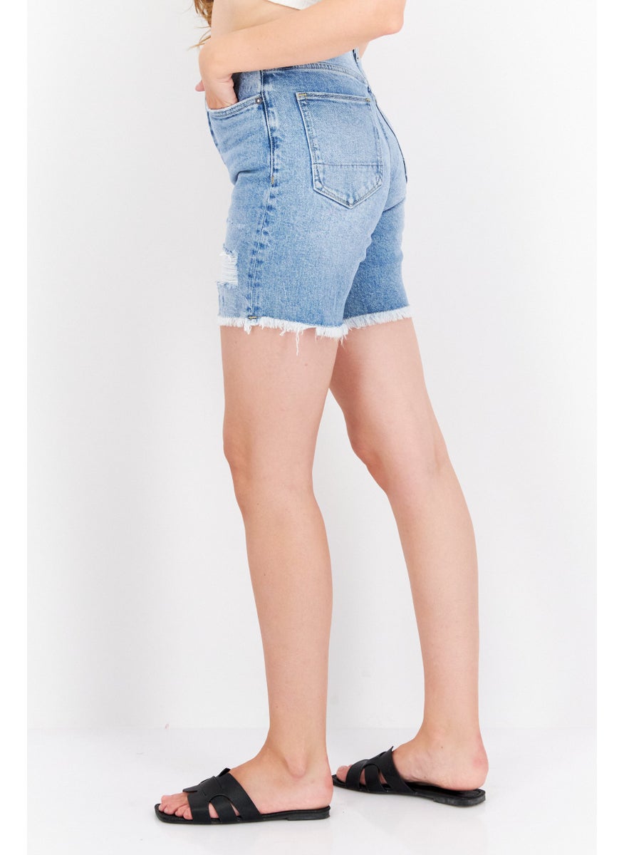 Earnest Sewn Women Washed Denim Short, Blue  - Image 2