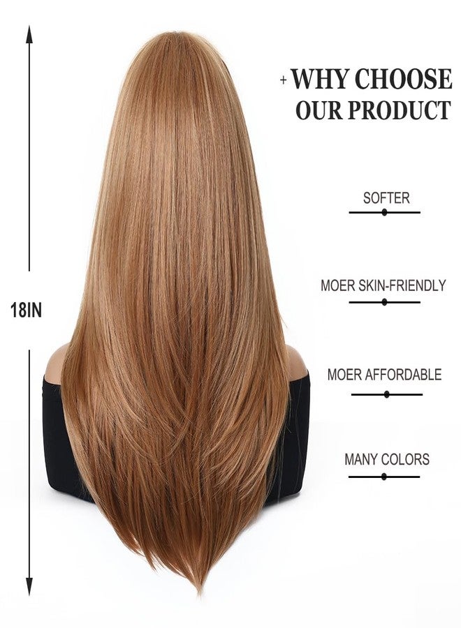 اسمي شعر مستعار إسمي طويل وناعم بلون أشقر فراولة للنساء مع غرة، شعر صناعي طبيعي للاستخدام اليومي والحفلات - Image 4
