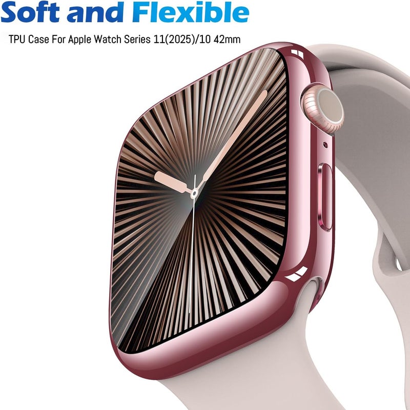 [2 Pack] 42mm Pink Case with Screen Protector for New Apple Watch 11 (2025), Slim Guard Bumper, Full Coverage Soft TPU Protective Cover for iWatch Series 11/10 42mm (1 Pink + 1 Transparent) - Image 2