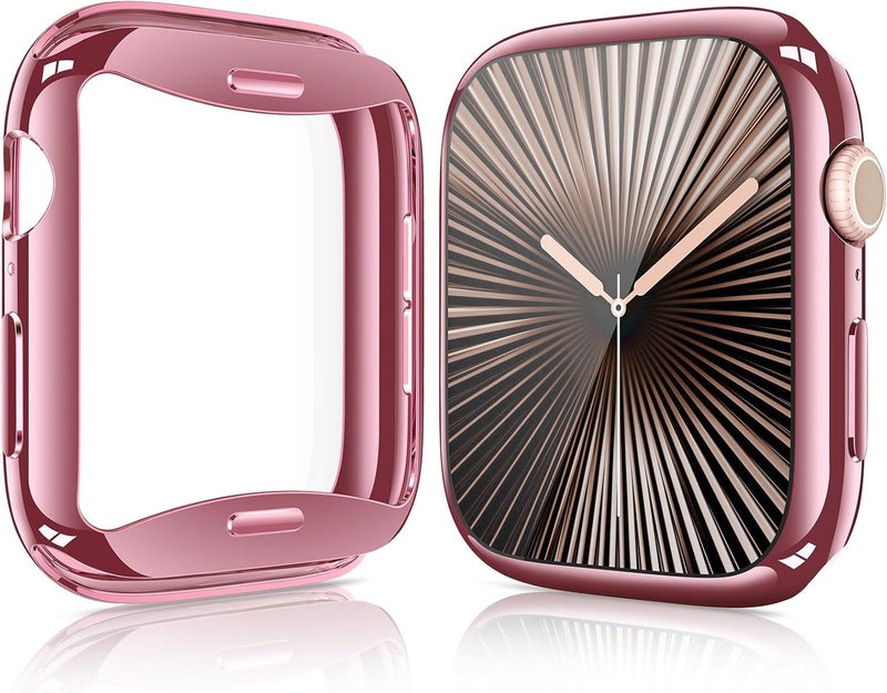 [2 Pack] 42mm Pink Case with Screen Protector for New Apple Watch 11 (2025), Slim Guard Bumper, Full Coverage Soft TPU Protective Cover for iWatch Series 11/10 42mm (1 Pink + 1 Transparent) - Image 1