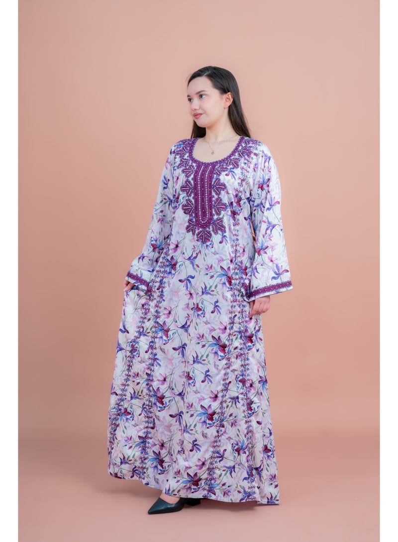 IKKXA Modern Embroiderd Jalabiya IK070 Purple - Image 3