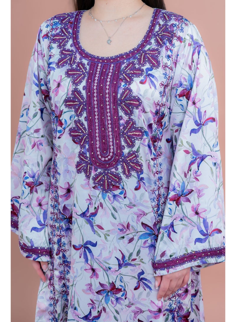 IKKXA Modern Embroiderd Jalabiya IK070 Purple - Image 2