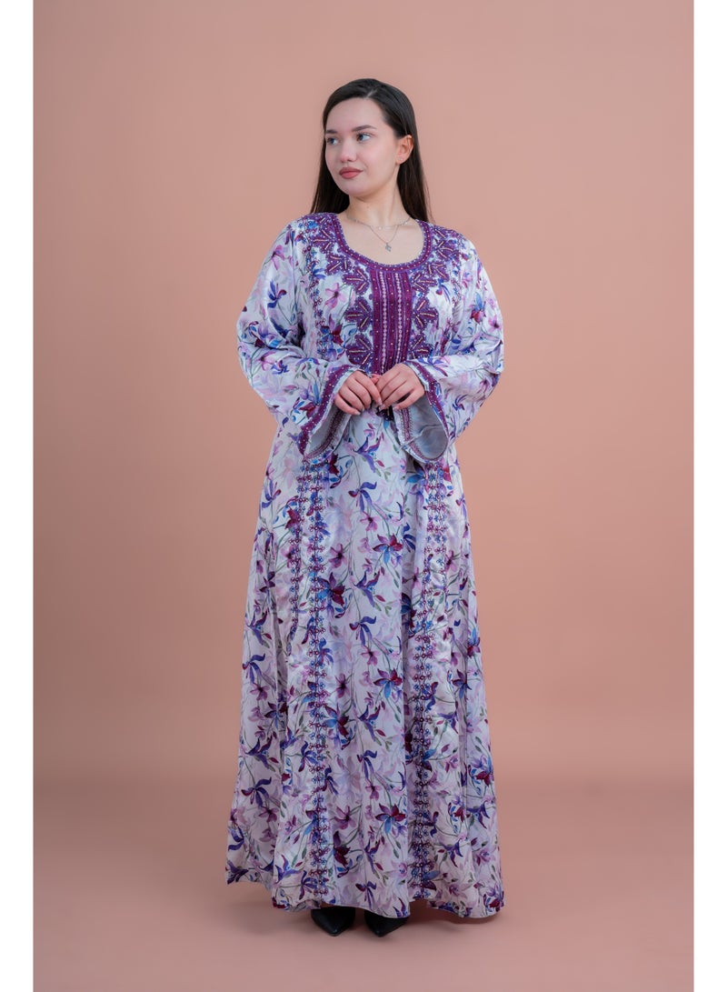 IKKXA Modern Embroiderd Jalabiya IK070 Purple - Image 1