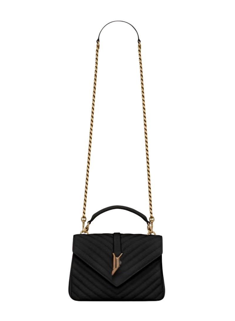 حقيبة كتف فاخرة من YSL بتصميم كلاسيكي مبطن وسلسلة معدنية – حقيبة أنيقة تُحمل عبر الجسم (كروس بودي) بغطاء قلاب وتشطيب من الجلد الفاخر.