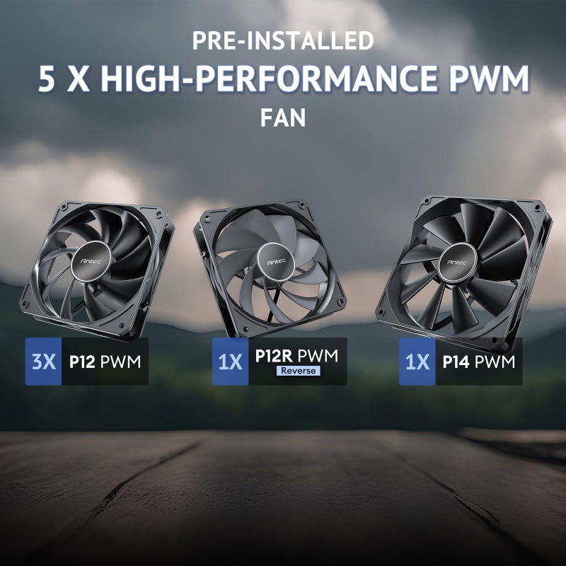 Antec Flux Wood, 5 x PWM Fans Included, High-Airflow Front Panel with Walnut Wood, Type-C, 420mm Radiator & Back Connect Motherboard Support, Up to 9 Fans Simultaneously, Mid-Tower E-ATX PC Case - Image 5