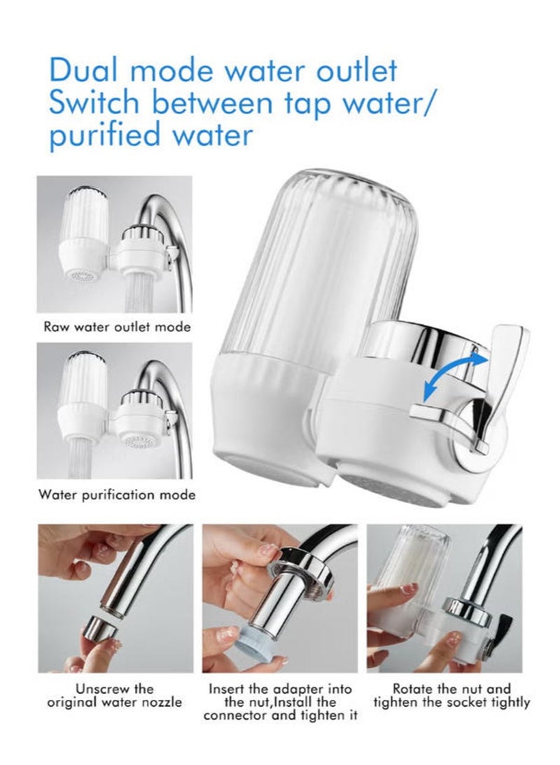 يغلب فلتر مياه صنبور الحوض، فلتر مياه الحوض، يقلل الكلور والرمل والرائحة، جهاز تنقية مياه ثنائي الوضع مع 3 خراطيش فلتر، تدفق سريع، مناسب للمطبخ والحوض وحمام المنزل - Image 5