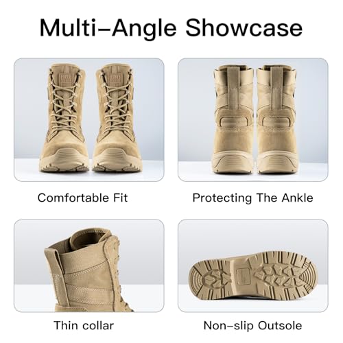 FREE SOLDIER Women’s Tactical Boots 8 Inches Lightweight Combat Boot Durable Military Work Outdoors Boots Desert Boot for Women(Thin Tan 8) - Image 4