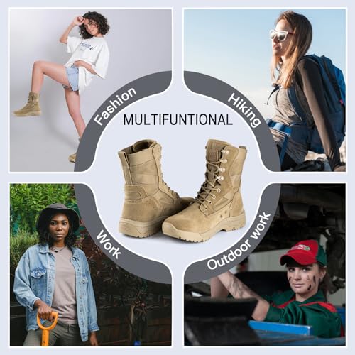 FREE SOLDIER Women’s Tactical Boots 8 Inches Lightweight Combat Boot Durable Military Work Outdoors Boots Desert Boot for Women(Thin Tan 8) - Image 5