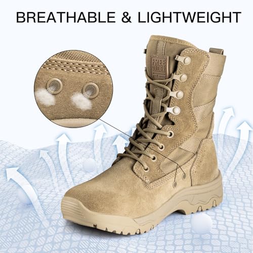 FREE SOLDIER Women’s Tactical Boots 8 Inches Lightweight Combat Boot Durable Military Work Outdoors Boots Desert Boot for Women(Thin Tan 8) - Image 3