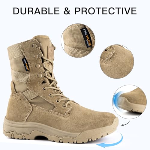 FREE SOLDIER Women’s Tactical Boots 8 Inches Lightweight Combat Boot Durable Military Work Outdoors Boots Desert Boot for Women(Thin Tan 8) - Image 2