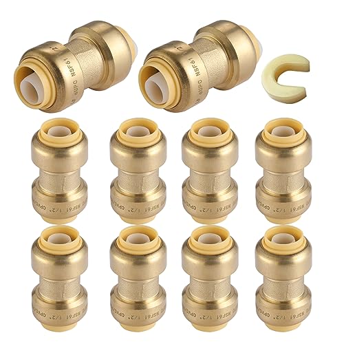 GUOFIS 10 Pack 34 Inch Pushfit Straight Coupling PEX Brass Pushfit Coupling with Disconnect Clip PushtoConnect Plumbing Fittings for PEX Copper CPVC - Image 1