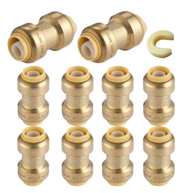 GUOFIS 10 Pack 34 Inch Pushfit Straight Coupling PEX Brass Pushfit Coupling with Disconnect Clip PushtoConnect Plumbing Fittings for PEX Copper CPVC - Image 2