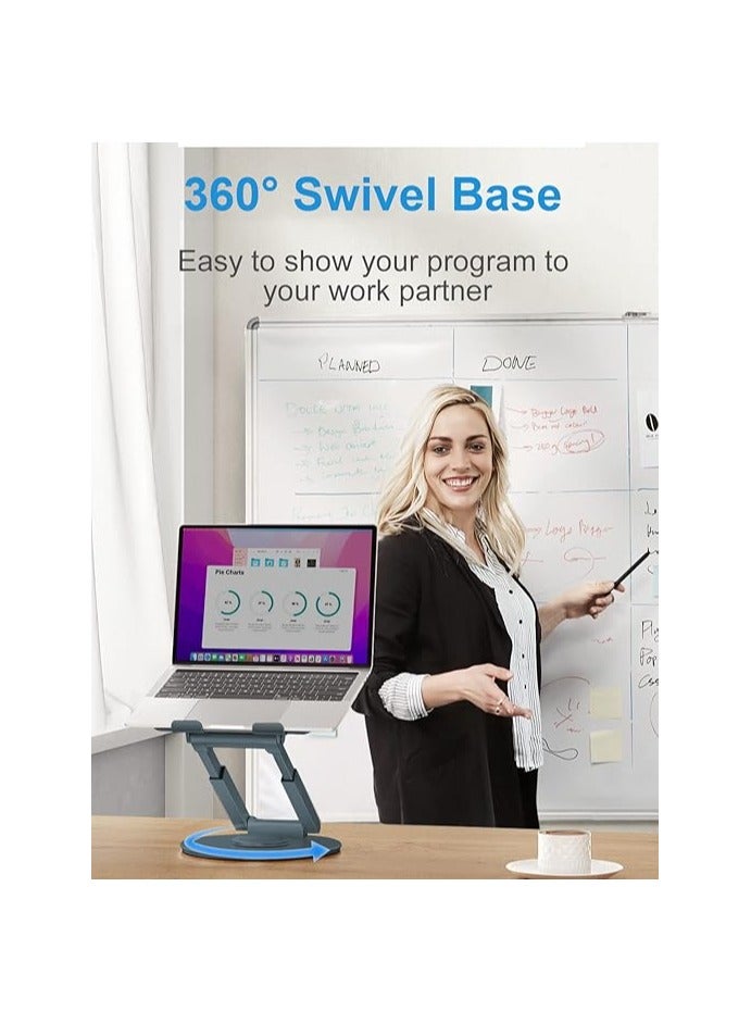 Green Tiger Laptop Stand,Aluminum Laptop Stand for Desk Ergonomic Sitting/Standing Laptop Riser with 360° Rotating Base,Foldable Laptop Holder Adjustable Height Up To 18.9" (Grey) - Image 3