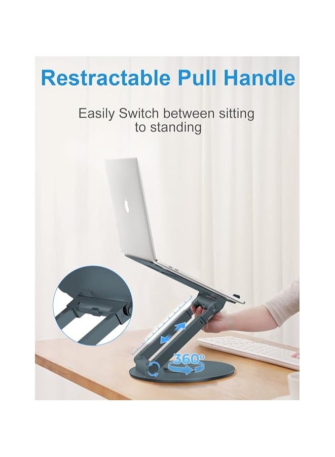 Green Tiger Laptop Stand,Aluminum Laptop Stand for Desk Ergonomic Sitting/Standing Laptop Riser with 360° Rotating Base,Foldable Laptop Holder Adjustable Height Up To 18.9" (Grey) - Image 4
