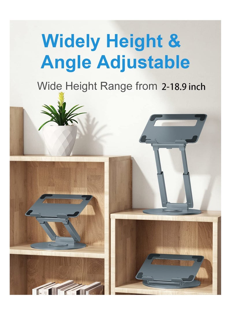 Green Tiger Laptop Stand,Aluminum Laptop Stand for Desk Ergonomic Sitting/Standing Laptop Riser with 360° Rotating Base,Foldable Laptop Holder Adjustable Height Up To 18.9" (Grey) - Image 5