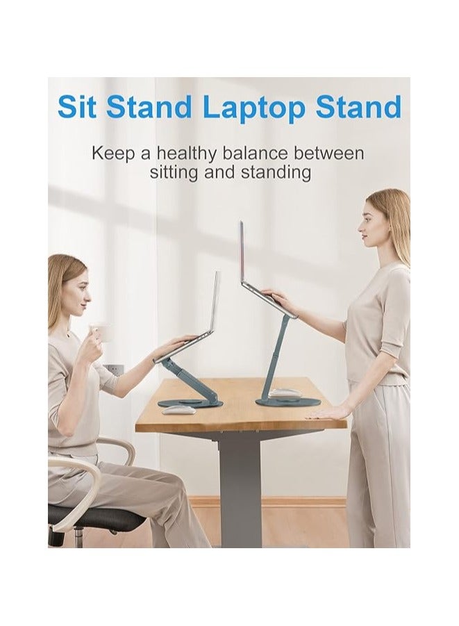 Green Tiger Laptop Stand,Aluminum Laptop Stand for Desk Ergonomic Sitting/Standing Laptop Riser with 360° Rotating Base,Foldable Laptop Holder Adjustable Height Up To 18.9" (Grey) - Image 2