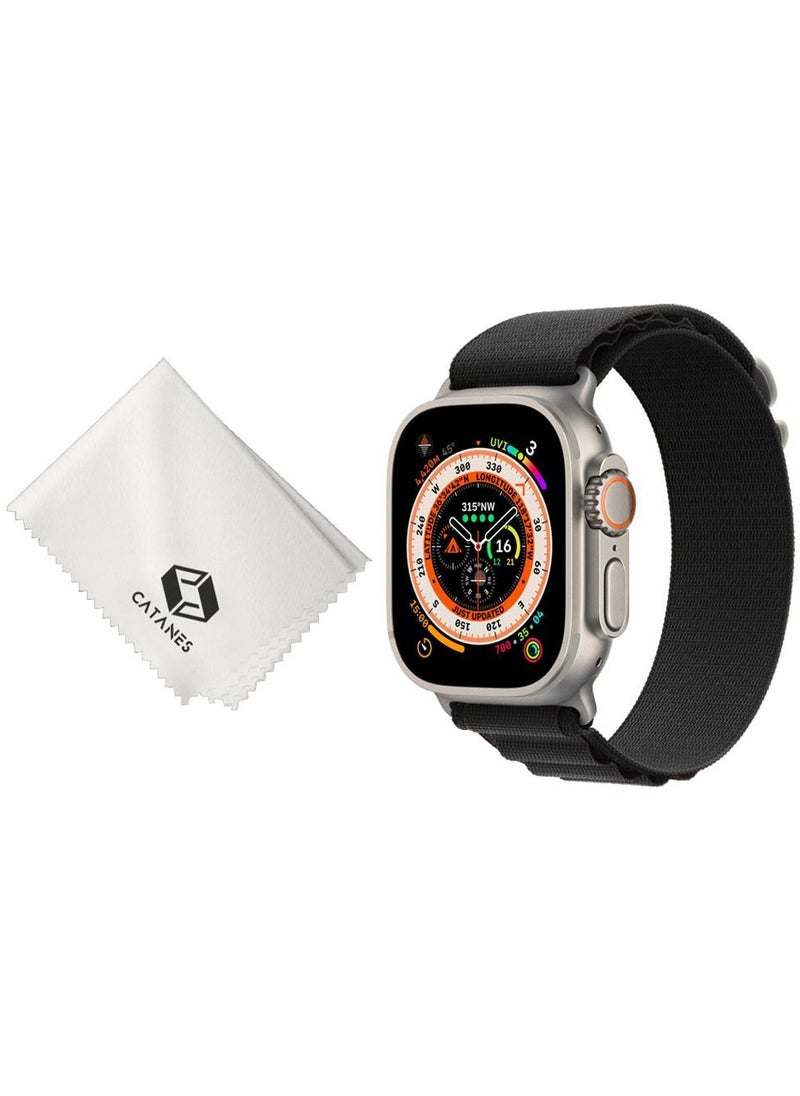 CATANES - 2 Packs Of Apple Watch Band and Microfiber Cloth Alpine Loop Band 49mm 45mm 44mm 42mm Women Men Adjustable with Metal G-Hook Strap for iWatch Ultra Series SE 8/7/6/5/4/3/2/1 Black - Image 1