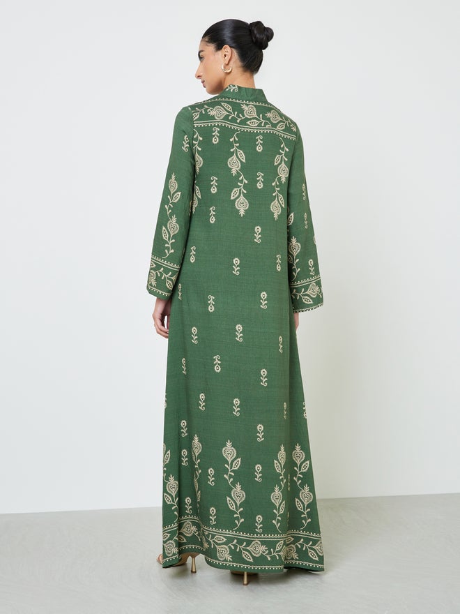 Styli Green Embroidered Stand Collar Jalabiya - Image 5