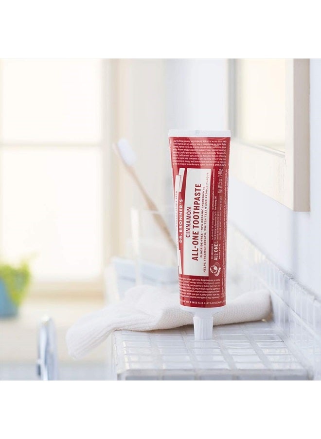 Dr. Bronner's معجون أسنان All-One (بنكهة القرفة، 5 أونصة، عبوة من 3 قطع) - 70% مكونات عضوية، طبيعية وفعالة، خالية من الفلورايد، خالية من كبريتات لوريل الصوديوم، تساعد على تنعيم رائحة الفم، وتقليل البلاك، وتبييض الأسنان، نباتي - Image 3