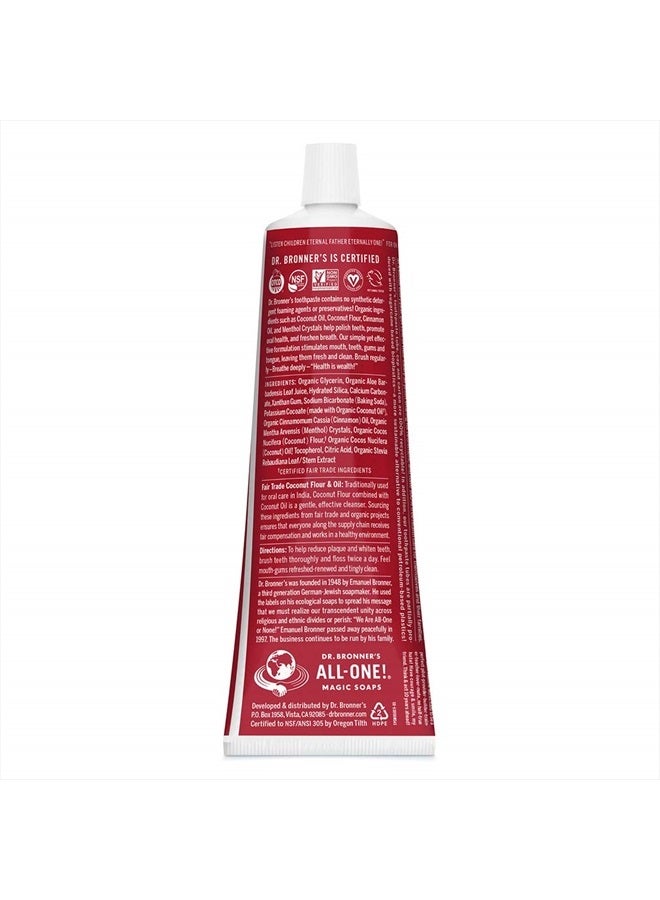 Dr. Bronner's معجون أسنان All-One (بنكهة القرفة، 5 أونصة، عبوة من 3 قطع) - 70% مكونات عضوية، طبيعية وفعالة، خالية من الفلورايد، خالية من كبريتات لوريل الصوديوم، تساعد على تنعيم رائحة الفم، وتقليل البلاك، وتبييض الأسنان، نباتي - Image 2