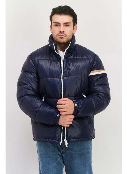 Men Quilted Puffer Jacket, Navy
