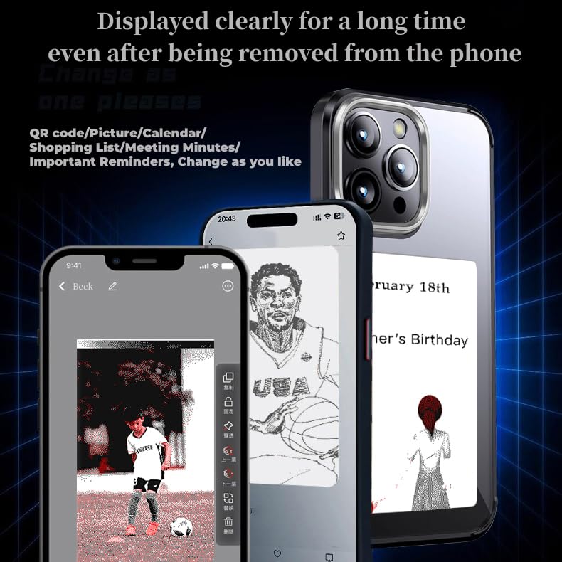 KSOPUERT Ink Screen Smart Phone Case Phone Body Protective for 6.1 Inch iPhone 13 iPhone 14,Supports Display 3.5 Picture On Case,Black - Image 3
