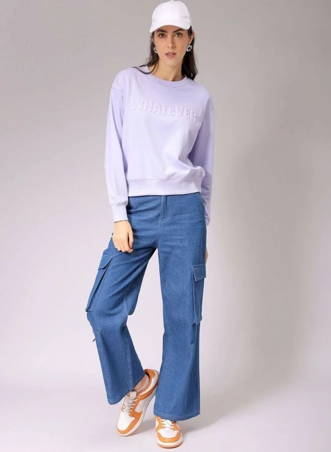 Freehand Women Relaxed Fit Typography Printed Crew Neck Long Sleeve Crewneck Sweatshirt