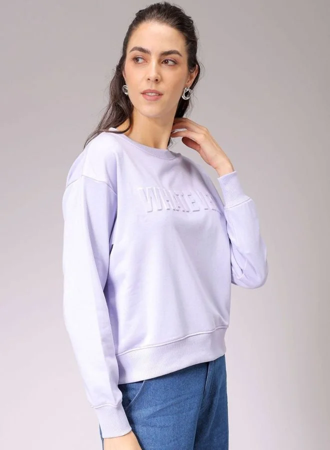 Freehand Women Relaxed Fit Typography Printed Crew Neck Long Sleeve Crewneck Sweatshirt