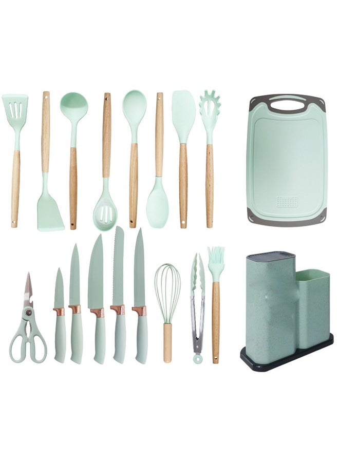 ATM 19 Pieces Cooking Utensils Set, Kitchen Knife Set, Includes Tongs, Spoon, Spatula and Turner, Heat Resistant, Food Grade, Silicone and Wooden Handles, Non Stick Kitchen Knife Sets and Cutlery  - Image 1