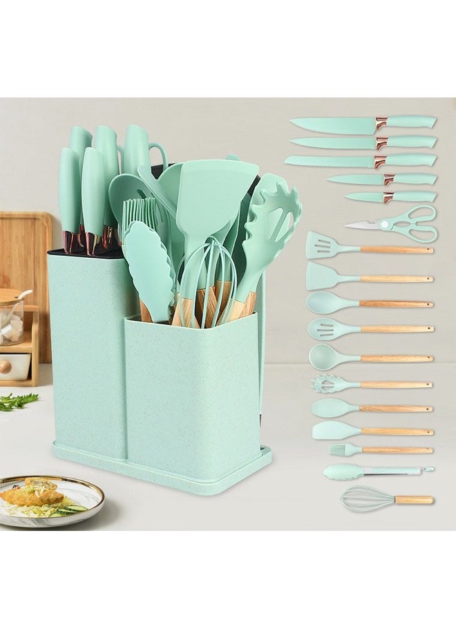 ATM 19 Pieces Cooking Utensils Set, Kitchen Knife Set, Includes Tongs, Spoon, Spatula and Turner, Heat Resistant, Food Grade, Silicone and Wooden Handles, Non Stick Kitchen Knife Sets and Cutlery  - Image 3