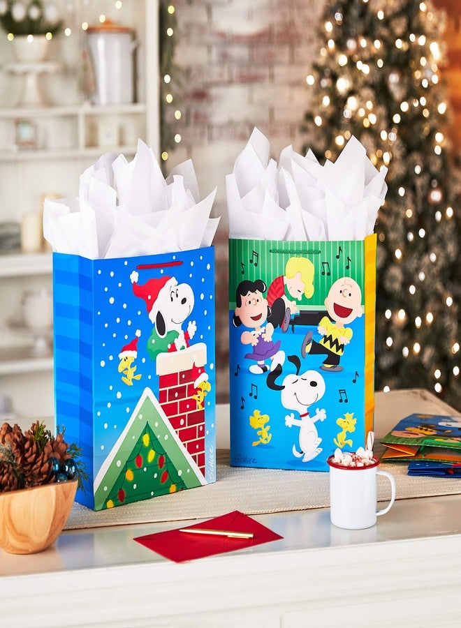 Hallmark Peanuts Christmas Gift Bag Bundle (4 Large 13" Gift Bags, 2 Designs) Snoopy, Woodstock, Charlie Brown and Friends - Image 2