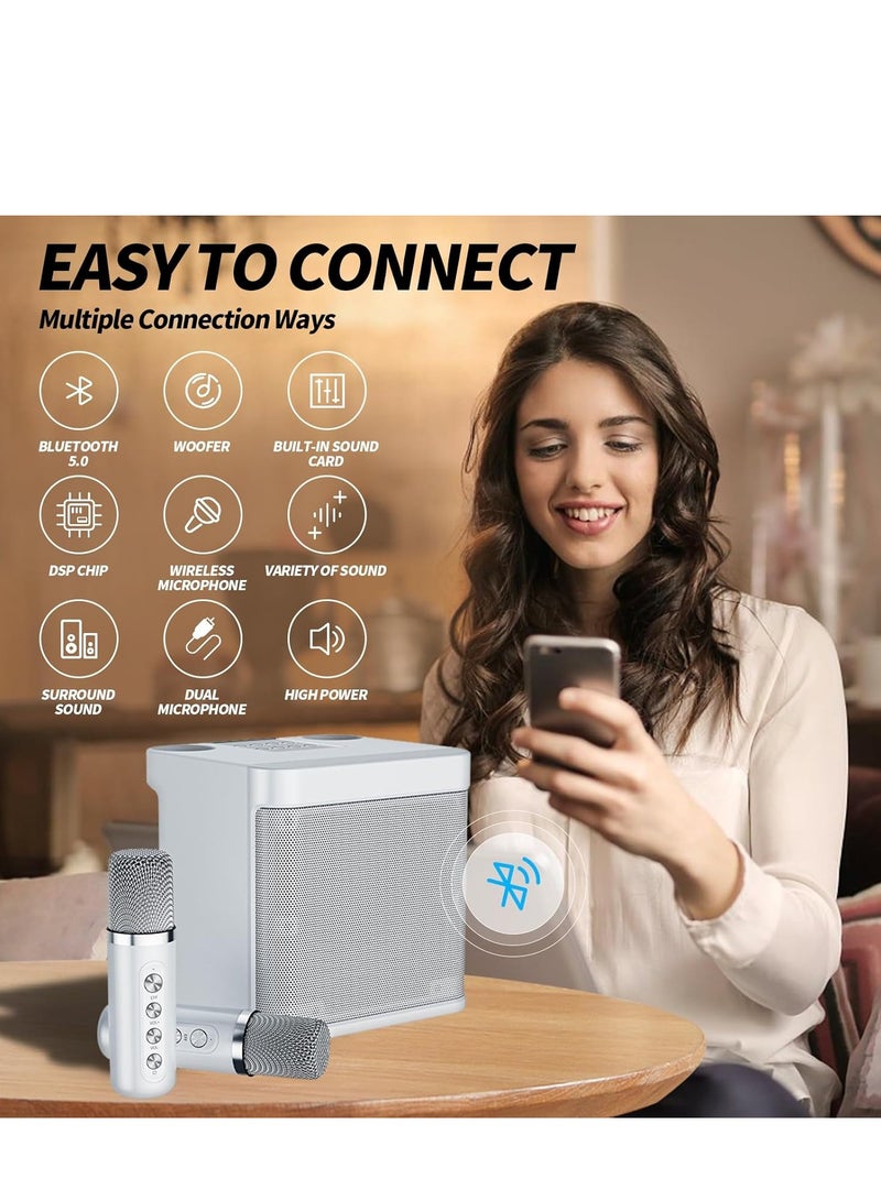 JAJEEK Karaoke Machine for Adults and Kids – Portable Bluetooth Karaoke Speaker with 2 Wireless Microphones, PA Speaker System for Indoor & Outdoor Parties, Family Entertainment (White) - Image 2