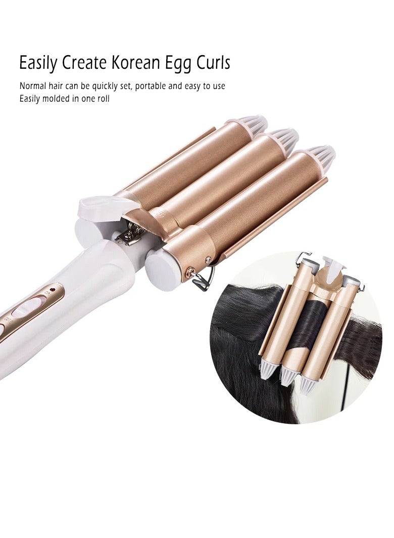 AROAQ مكواة تجعيد الشعر، مكواة كهربائية ثلاثية الأسطوانة، لفائف شعر سريعة التسخين، أداة تصفيف شعر خفيفة ومحمولة، أداة تصفيف سهلة الاستخدام للنساء، (28 مم) - Image 3