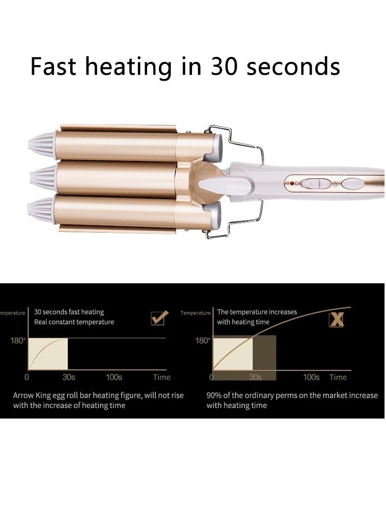 AROAQ مكواة تجعيد الشعر، مكواة كهربائية ثلاثية الأسطوانة، لفائف شعر سريعة التسخين، أداة تصفيف شعر خفيفة ومحمولة، أداة تصفيف سهلة الاستخدام للنساء، (28 مم) - Image 5