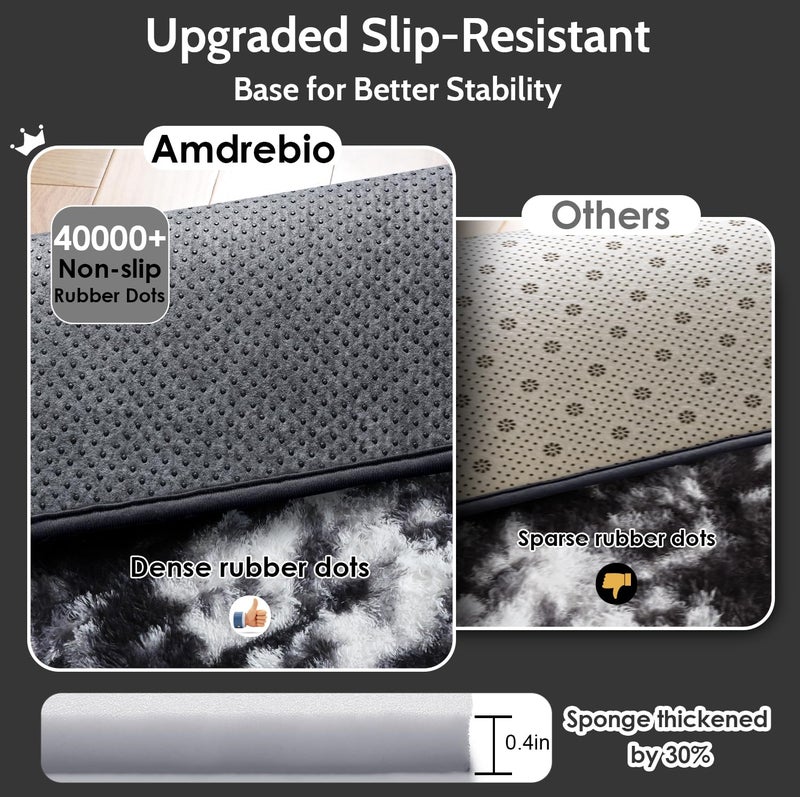 Amdrebio Black White Grey Cool Area Rugs for Bedroom Living Room, Fluffy Modern Furry Rugs for Kids Room Decor, Plush Shaggy Throw Rug 4x6 for Men Teen Boy, Aesthetic Floor Carpet for Dorm Home Office - Image 5