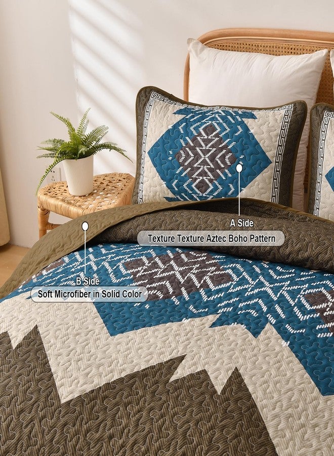 Dintszyayue Brown Boho Quilt Set Queen, Aztec Western Quilt Bedspread Set, 3 Pieces Texture Bedspread Southwestern Bedding Set, Soft Lightweight Coverlet Set for All Season with 2 Pillowcases - Image 4