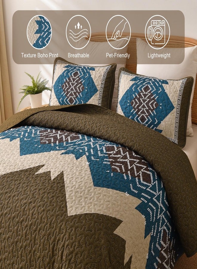 Dintszyayue Brown Boho Quilt Set Queen, Aztec Western Quilt Bedspread Set, 3 Pieces Texture Bedspread Southwestern Bedding Set, Soft Lightweight Coverlet Set for All Season with 2 Pillowcases - Image 5